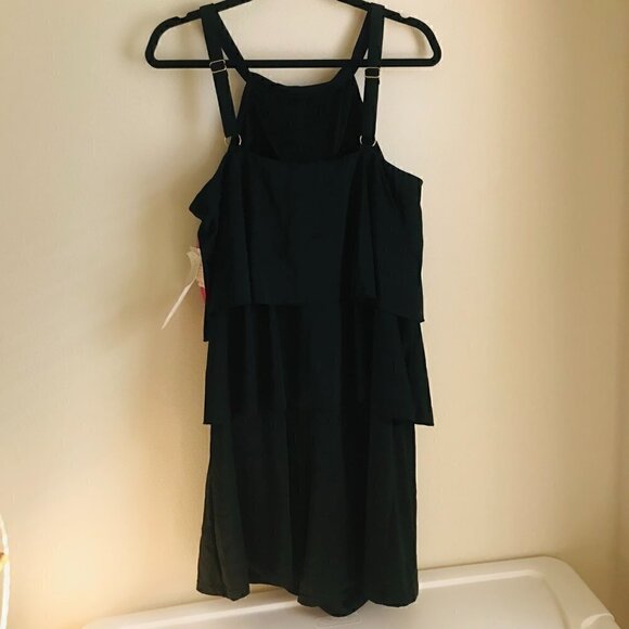 Fit 4 U Hi-Neck Double Tiered Romper Swimsuit - Black Size 20W - Picture 7 of 10